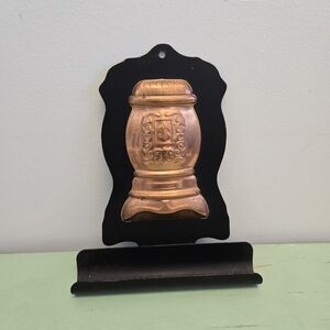 Metal Copper Pot Belly Stove Hanging Matchstick or Recipe Book Holder Vintage